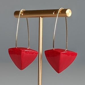 Red Painted Wood Lightweight Upside-Down Pyramid Earrings